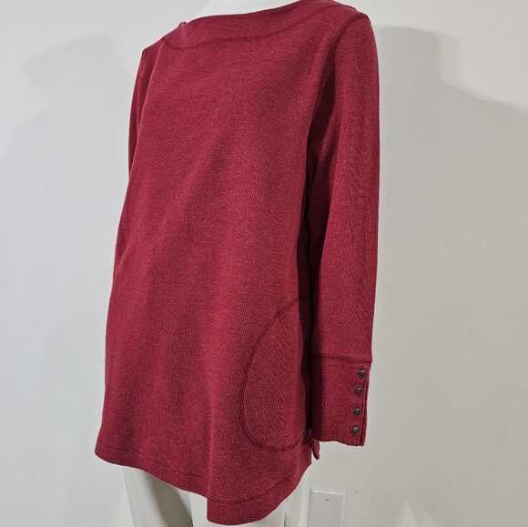 J.Jill Womens Red Waffle Knit Cotton Blend Cozy Long Sleeve Top Heathered Red XL - Picture 6 of 12